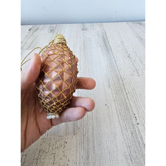 Glass gold beaded pine cone unique ornament set Xmas tree - Picture 10 of 10